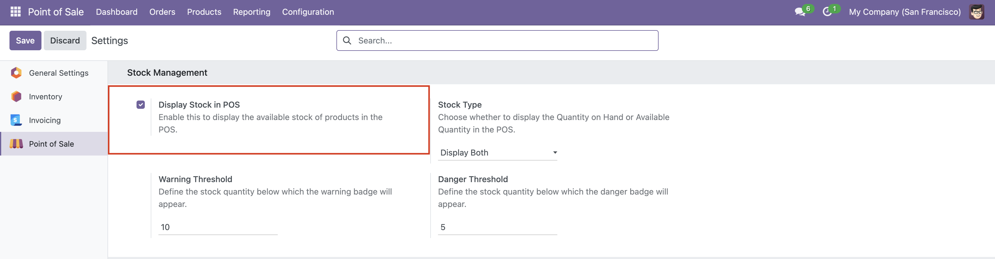 Display POS Stock Option Odoo